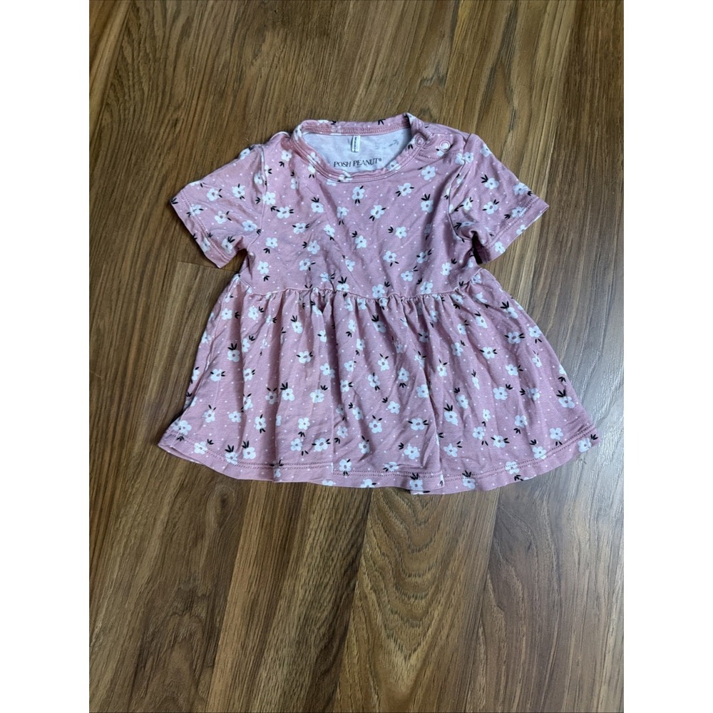 Posh Peanut Baby Girls 6-12 Months Pink Flower Twirly Shirt Bamboo